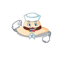 Poster - Smiley sailor cartoon character of panama hat wearing white hat and tie