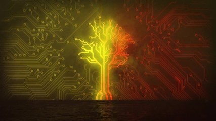 Wall Mural - animation of tree formed with computer processor integrated circuit board elements