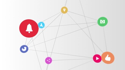 animation of digital interface icons moving with network of connections on white background