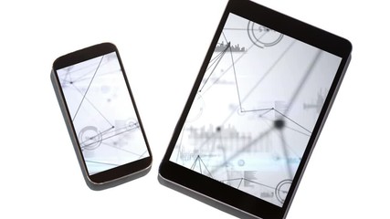 Animation of a smartphone and a tablet with same web of connections on the screen