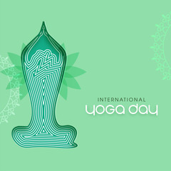 Canvas Print - Paper Cut Style Human Sitting in Lotus Pose on Green Background for International Yoga Day.