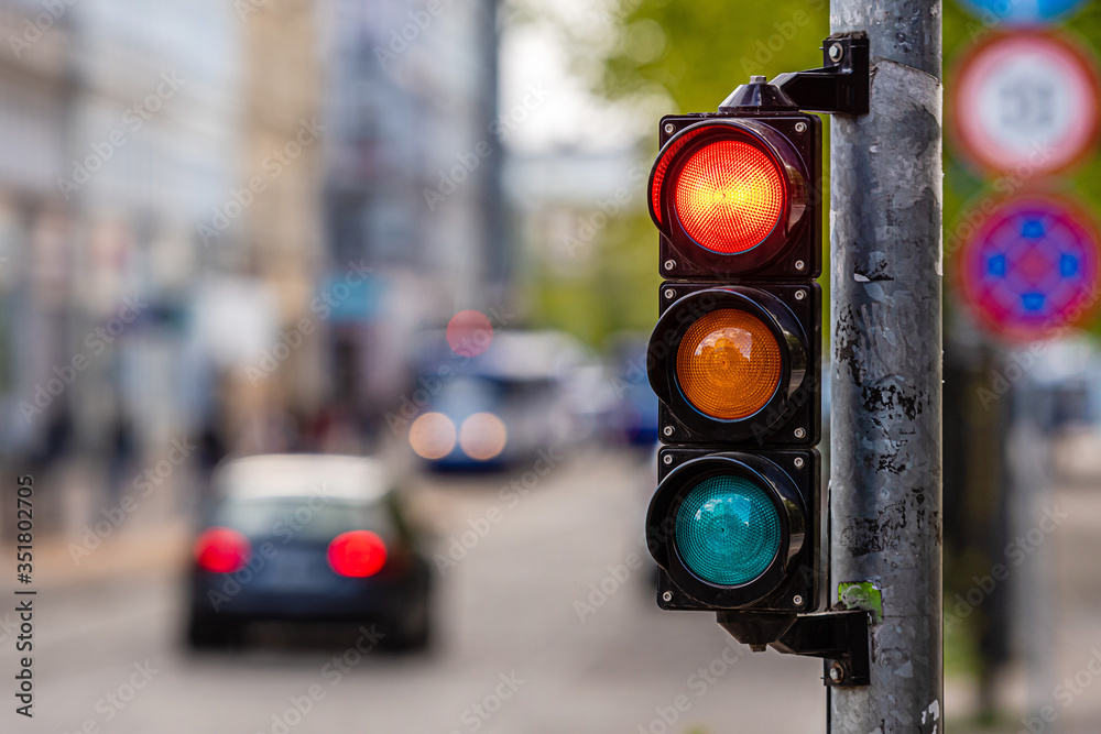 a city crossing with a semaphore, red light in semaphore Stock Photo ...