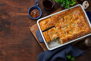 Wall Mural - savory meat pie in baking dish