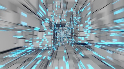 Poster - The camera travels at high speed through the inner corridors of a fantastic spacecraft with high-tech equipment. Seamless loop.