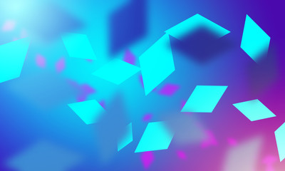 Poster - Blue-and-purple geometric background. Neon background with light rhombs. Flying geometric shapes. Geometric patterns.
