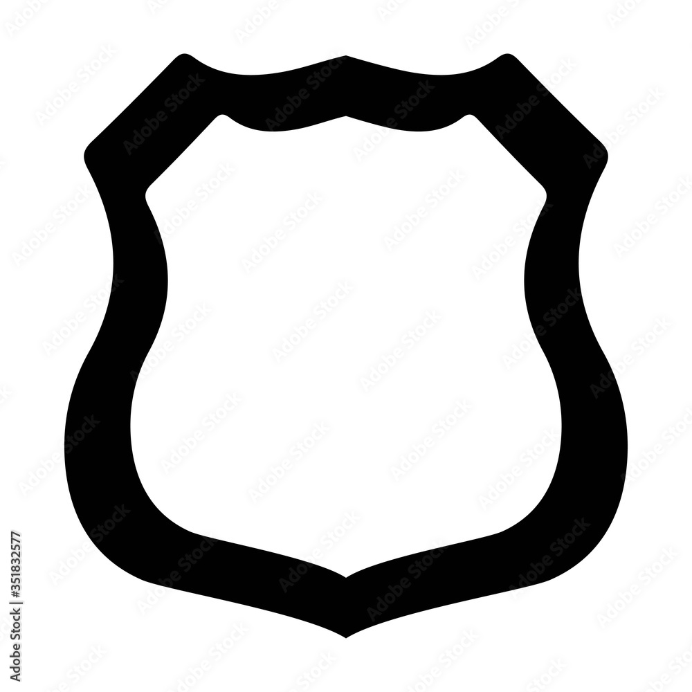 Badge police, security, sheriff, detective, for the inscription. Black silhouette, isolated on white background, vector.