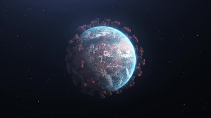 global pandemic earth covered by a coronavirus symbolising world wide infection outbreak spread, a c