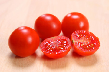 bunch of beautiful red and ripe Pachino tomatoes