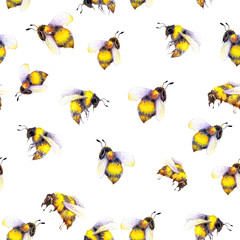  Seamless pattern with bumblebees.