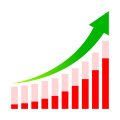 business graph and arrow progress green isolated on white, green arrow pointing up over chart bar graph, illustration diagram graph for profit success grow concept, graph bar icon of financial report