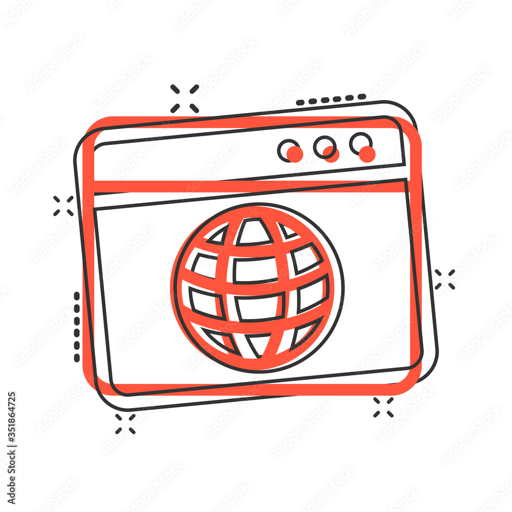Website domain icon in comic style. Global internet address cartoon ...