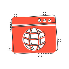 Wall Mural - website domain icon in comic style. global internet address cartoon vector illustration on white iso