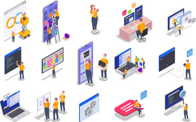 Wall Mural - Colored Programming Coding Development Isometric Icon Set