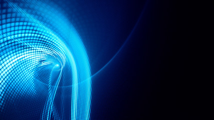Aufkleber - Abstract blue and black background. Digital art fractal graphics. Composition of glowing curves and mosaic halftone effects. 3d illustration.
