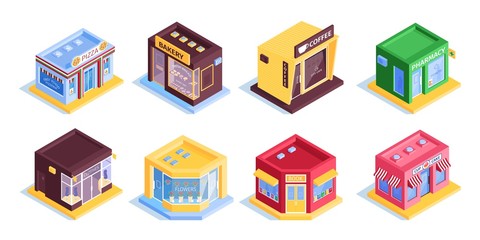 Canvas Print - Colourful Shops Isometric Set