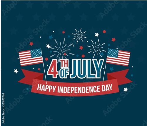Fotografía Happy 4th of july independence day greeting card with american flag vector illustration
