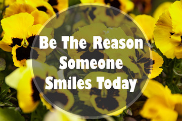 Wall Mural - Inspirational quote on yellow flowers background. Be the reason someone smiles today.
