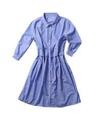blue striped shirt dress isolated on white, top view