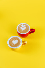 Poster - image of coffee cup on yellow background. Copy space