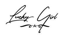Lucky Girl Cursive Calligraphy Black Color Text On White Background