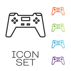 Black line Gamepad icon isolated on white background. Game controller. Set icons colorful. Vector