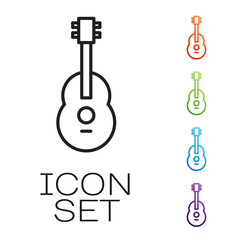 Black line Guitar icon isolated on white background. Acoustic guitar. String musical instrument. Set icons colorful. Vector