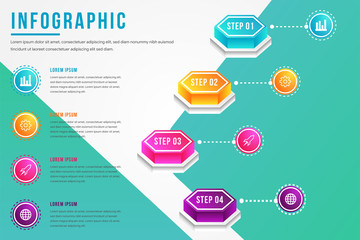 Poster - Infographic design vector and marketing icons can be used for workflow layout, diagram, annual report, web design. Business concept with 4 options, steps or processes. green blue gradient background