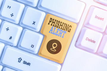 Poster - Writing note showing Phishing Alert. Business concept for aware to fraudulent attempt to obtain sensitive information
