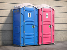 Portable Plastic Toilet Or Public Facilities On The Street.