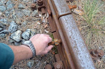 Ukrainian metal thieves destroy the infrastructure of the railway. Rail fasteners are loose or missing. The railway line provides an important urban infrastructure. Kiev ,Ukraine