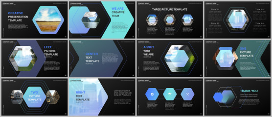 Wall Mural - Minimal presentations design, portfolio vector templates with hexagonal design background, hexagon style pattern. Multipurpose template for presentation slide, flyer leaflet, brochure cover, report.