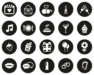 Sticker - Romantic Or Courting Icons White On Black Flat Design Circle Set Big