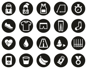 Sticker - Running Or Jogging Icons White On Black Flat Design Circle Set Big