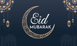 Eid Mubarak Luxury vector illustration premium banner background. Golden mandala with awesome gradient moon and star design with white calligraphy. Islamic light with mosque and minaret.