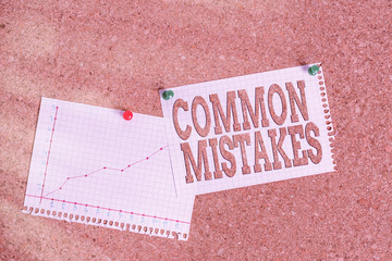 Wall Mural - Conceptual hand writing showing Common Mistakes. Concept meaning actions that are often used interchangeably with error Corkboard size paper thumbtack sheet billboard notice board