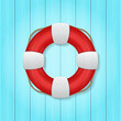 vector illustration of red lifebuoy on wood background