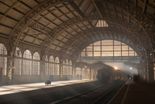 Vintage Train Station With Mist