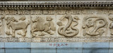Fototapeta  - Chinese zodiac signs carved in stone on the wall.