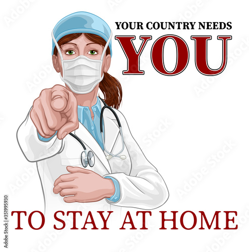 Cuadros en Lienzo A woman doctor in PPE mask pointing in a your country needs or wants you gesture