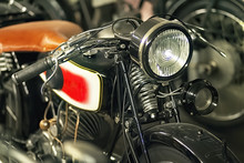 Front, Tank And Lamp Of A Historic Motorcycle