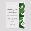 Elegant Wedding Invitation Card Template With Beautiful tropical Leaves premium vektor