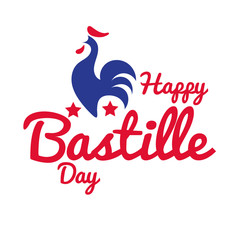 Poster - bastille day lettering with rooster hand draw style