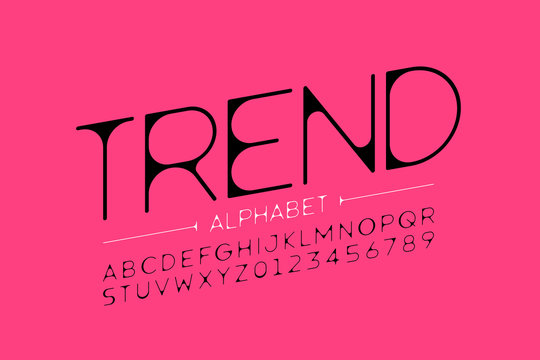 Thin modern style font, alphabet letters and numerals