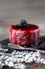 Sticker - semolina pudding with blackberry and lavender watered with berry syrup