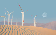 Renewable Energy With Windmills And Solar Panels In Dessert