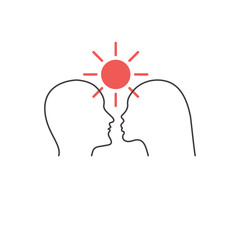 Love icon. Male and female line profiles against sun