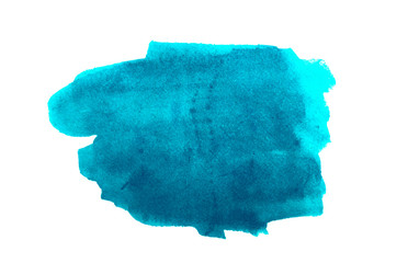 Wall Mural - watercolor brush texture background. blue color paint stain splash water pattern on white paper
