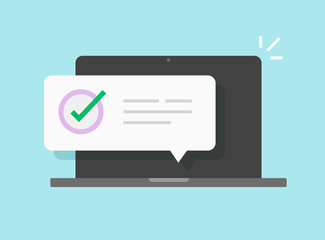 Fototapete - Notice messages on computer laptop with or pc with approved push notification vector flat cartoon illustration isolated, screen with online note or updated task modern icon design image