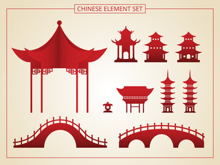 Chinese architecture, bridge, pagoda in papercut style. Suitable for graphic, banner, card, flyer and many purpose