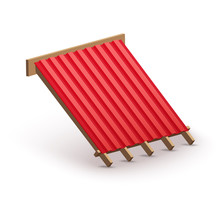 Red Metal Roofing Cover On The Roof. Element Concept For Building Construction And Repair. Vector Illustration Isolated On White Background.